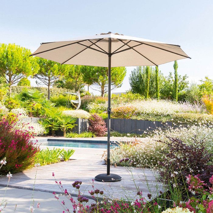Parasol mat central rond 3m Loompa taupe Hespéride