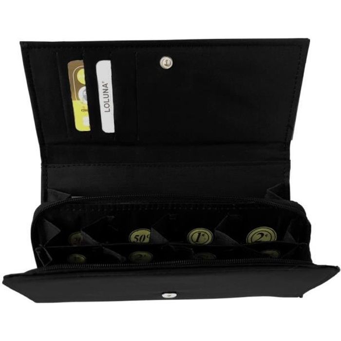 LOLUNA® Grand Porte monnaie trieur euro, compartiment billets, 8 compartiments séparés, Qualité supérieur, idée cadeau - Noir