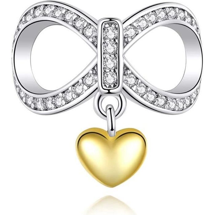 “NINGAN Charm Amour Infini Charm Coeur Doré” Breloque pendentif fit Pandora Bracelets & Collier 925 Perles en Argent Sterling