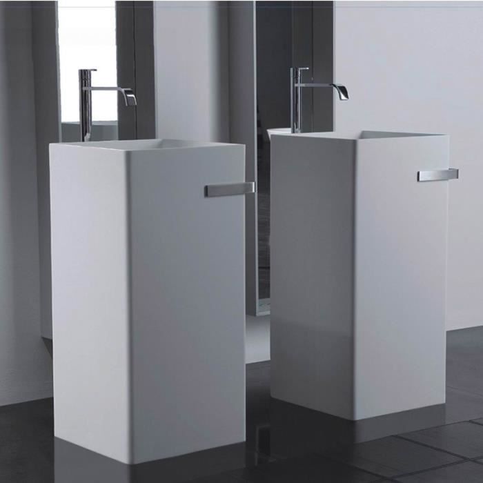 Lavabo Totem Carré avec porte serviette, 40x85 cm, Céramique blanc, Line +
