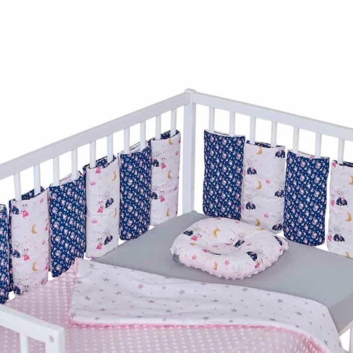 Tour de lit modulable et réversible, FAIRY FLORE Rose Pour lit bébé de 60x120 ou 70x140 cm