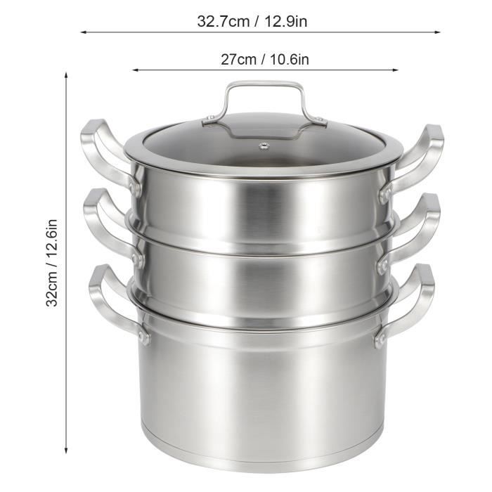 Cuiseur à vapeur à 3 niveaux en acier inoxydable avec couvercle en verre Ustensiles de cuisine AB0736