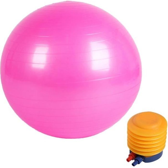 Boule de yoga lisse +pompe à air Boule d’exercice fitness gym de 55 cm rose