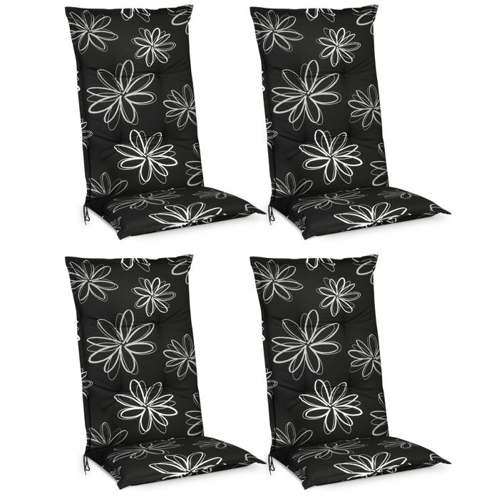 Set de 4 chaises à haut dossier pour la chaise de jardin Flores 120x50x6cm noir Set de 4 chaises à haut dossier pour la chaise de jardin Flores 120x50x6cm noir