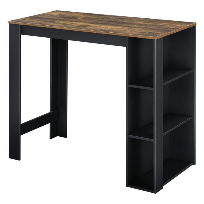 Table de bar - Design - 3 étagères - Panneaux de particules - Noir - 120 x 50 x 105 cm