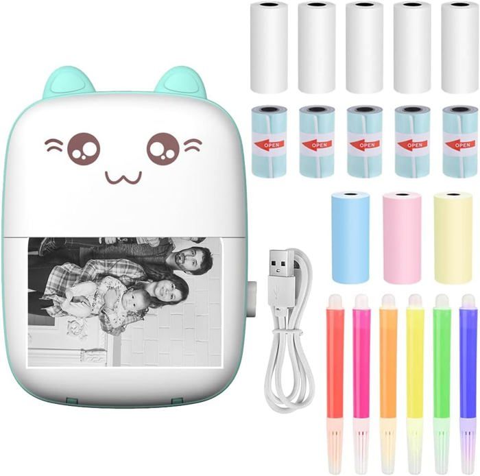 Imprimante Portable Bluetooth Panthem - Mini Imprimante Thermique Avec Papier, Crayons, Autocollants