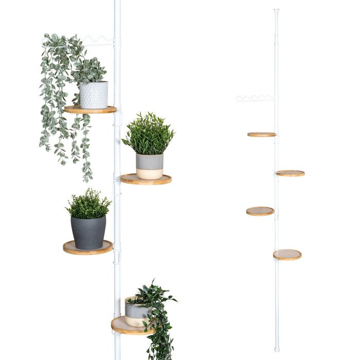 bremermann Étagère à fleurs télescopique avec 4 étagères en bambou escalier à fleurs réglable en hauteur de 140 à 290 cm blanc