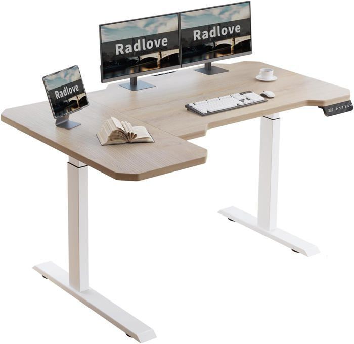 Radlove 150cm Bureau Assis Debout Electrique 2 Motors Bureau dangle réglable en hauteur électriquement - 150cm L Form Chêne