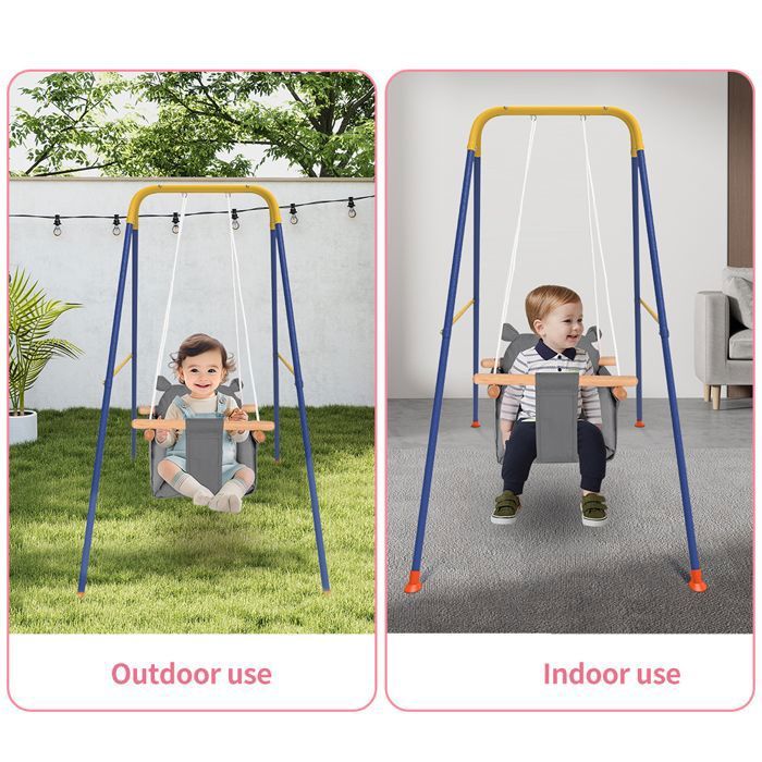 Balançoire Bébé Intérieur/Extérieur Avec Ceinture De Sécurité - Siège En Toile Réglable Pour Enfants 6 Mois à 6 Ans (Bleu)