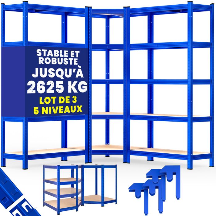 MONZANA® Set de 3 étagères charge lourde 5 niveaux bleu Étagère métallique modulable 2625kg Étagère dangle garage atelier MONZANA® Set de 3 étagères charge lourde 5 niveaux bleu Étagère métallique modulable 2625kg Étagère dangle garage atelier