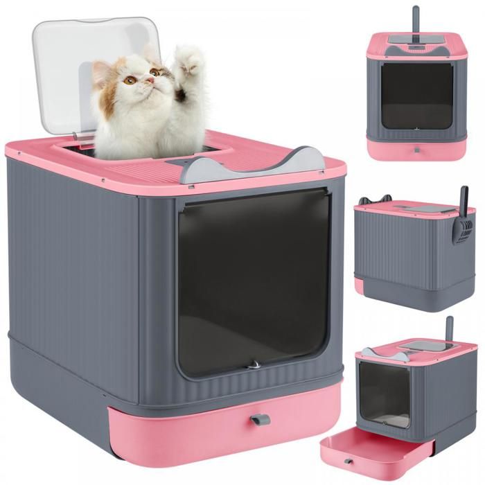 Comparer les prix de MIPAN.XL Bac à litière pour chat - Salle de bain pour chat  -  Avec Filtre et Pelle - 44.5 x 36.5 x 34.5cm - Rose