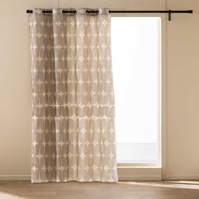 Rideau tamisant à œillets 140 x 240 cm ONDINE noir motif doré métallisé – polycoton