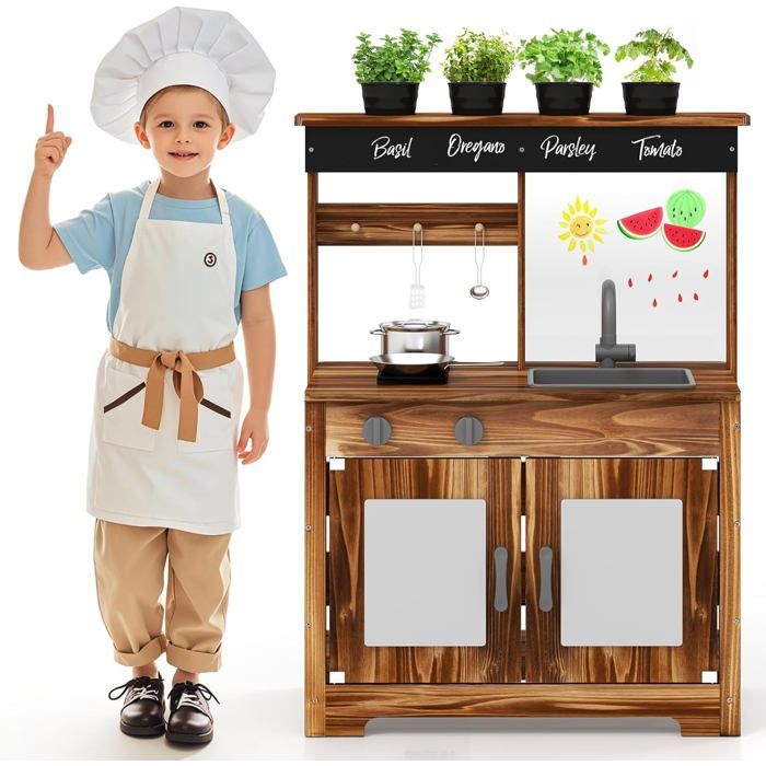 Costway Cuisine Enfant en Bois Sapin Réservoir à Eau 700 ML & Robinet 3 Crochets 1 Étagère Costway Cuisine Enfant en Bois Sapin Réservoir à Eau 700 ML & Robinet 3 Crochets 1 Étagère
