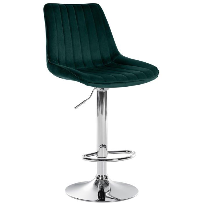 Tabouret de bar x1 reglable en hauteur pivotant a 360° assise en velours vert couture verticale pied metal chrome 10_0006442 Tabouret de bar x1 reglable en hauteur pivotant a 360° assise en velours vert couture verticale pied metal chrome 10_0006442