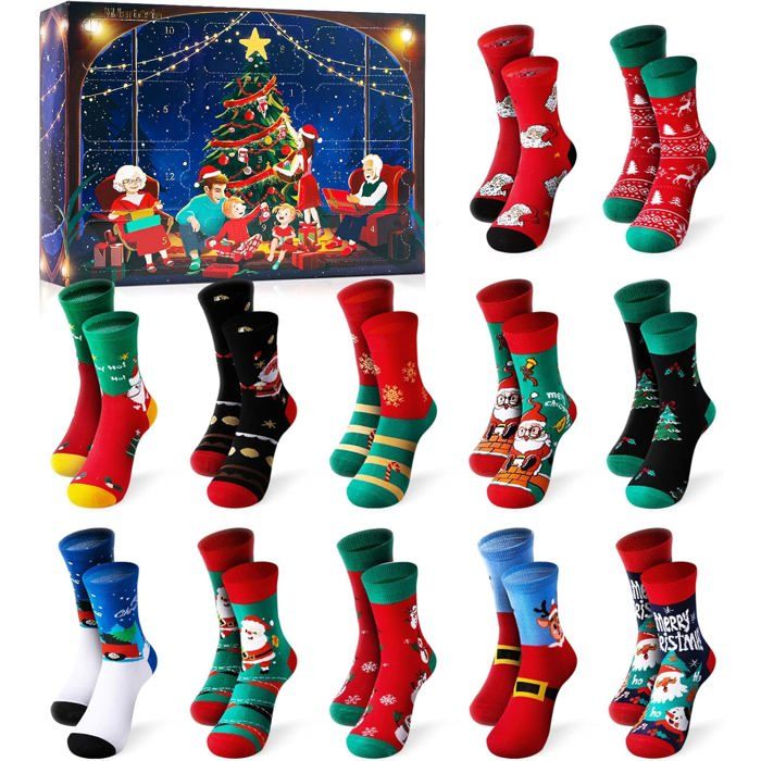 Calendrier De L'Avent 2025 Chaussettes - 12 Paires De Chaussettes De Noël Mignonnes Pour Adultes, Enfants, Hommes Et Femmes - Idée Cadeau Originale