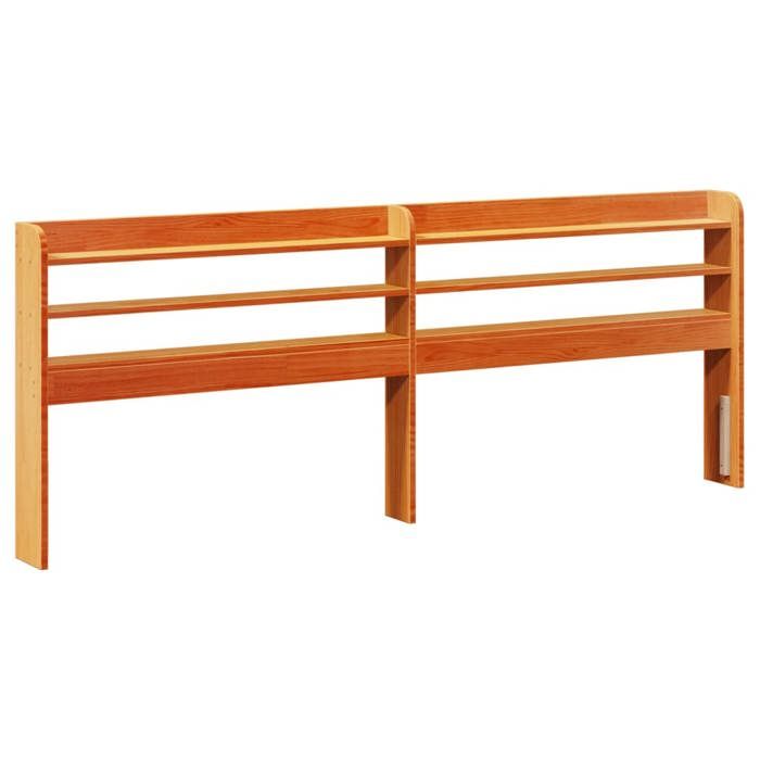 Tête de lit avec étagères - VIDAXL - Bois massif de pin - 190x16x82 cm - Pour lit double - Marron cire