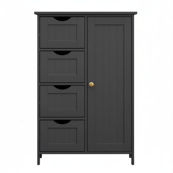 Meuble Salle de Bain Rangement Gain de Place Commode avec 4 Tiroirs Placard avec Porte Étagère Réglable 30 x 55 x 82 cm Noir Meuble Salle de Bain Rangement Gain de Place Commode avec 4 Tiroirs Placard avec Porte Étagère Réglable 30 x 55 x 82 cm Noir