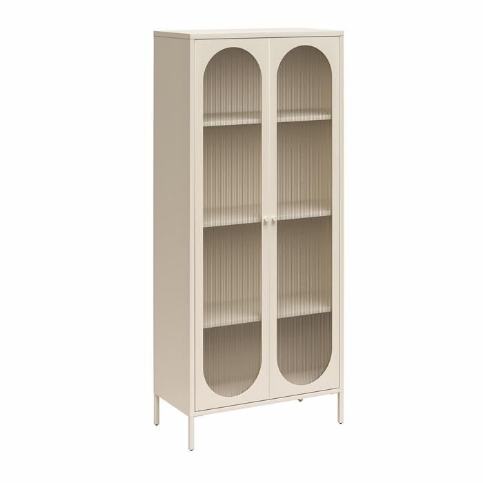 Luna - Vitrine Haute Avec 2 Portes Vitrées En Métal Crème