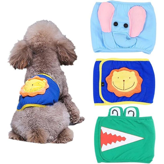 Lot de 3 couches réutilisables et lavables pour chien mâle - Design mignon - Pour chiens de petite et moyenne ta CULOTTE HYGIENIQUE