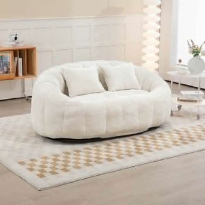 O.Ye Canapé pouf 2 places Lazy - Chenille beige 150 x 95 x 63 cm mousse mémoire Beige Beige HOUSSE DE CANAPE