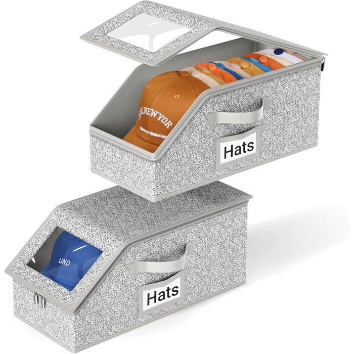 Boîtes de rangement pour casquettes (2) - Solution de rangement pour jusquà 24 casquettes de baseball - Boîtes empilables 2 en 1