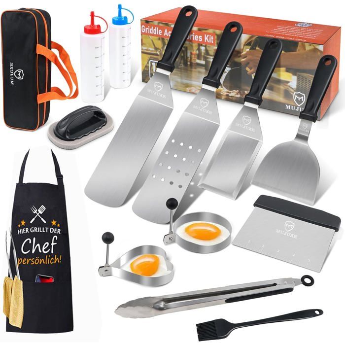 Kit Accessoires Plancha Inox Spatule Professionnelle Pour Grill Teppanyaki Barbecue Et Camping Idée Cadeau