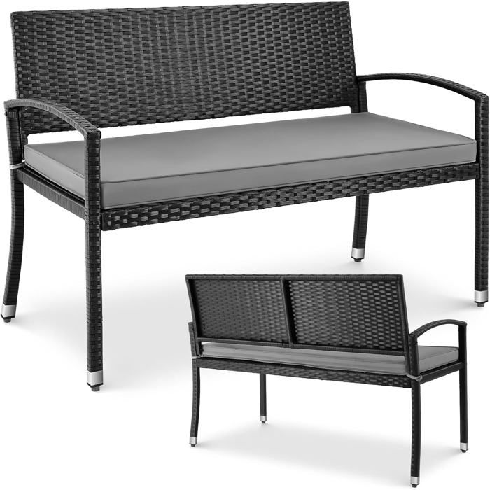 Banc de Jardin en Rotin avec Coussin Banc Extérieur en Polyrotin Résistant aux Intempéries -Noir