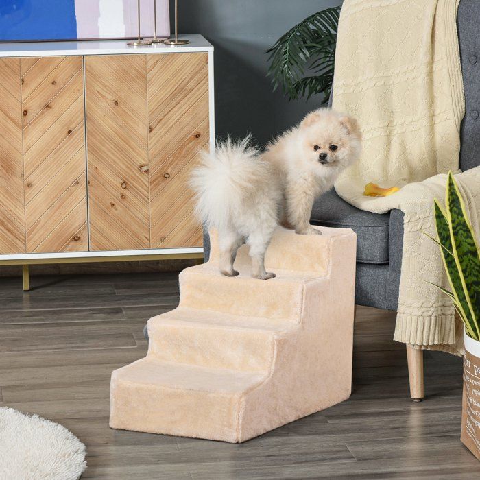 Escalier pour chien à 4 marches escalier pour chat échelle antidérapante housse amovible et lavable 60 x 35 x 44cm beige