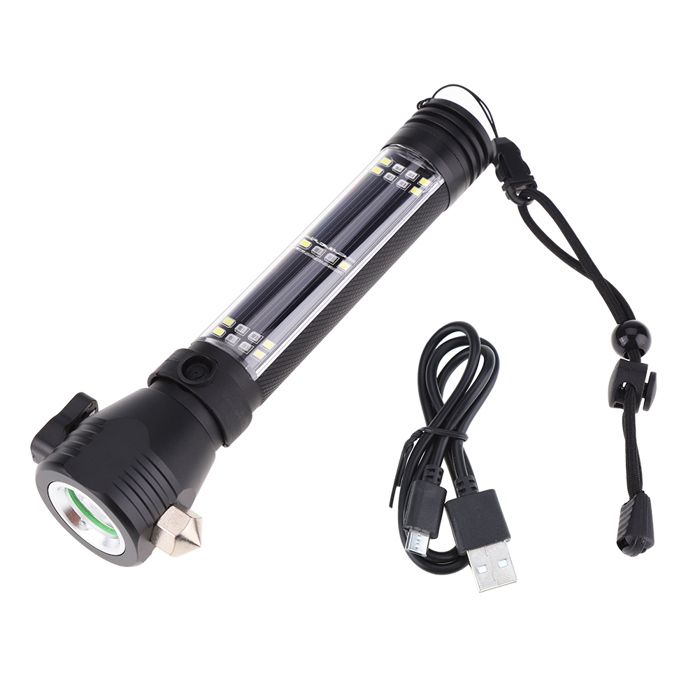 Lampe Torche Solaire 10 en 1 Rechargeable 2200mAh Brise-vitre Powerbank Compas