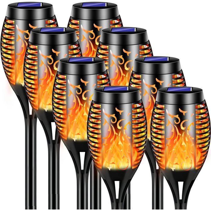 Lumières Flamme Solaire Extérieure 8 pièces Réalistes IP65 Lampe Torche Décoration Jardin Patio Chemins Pelouse