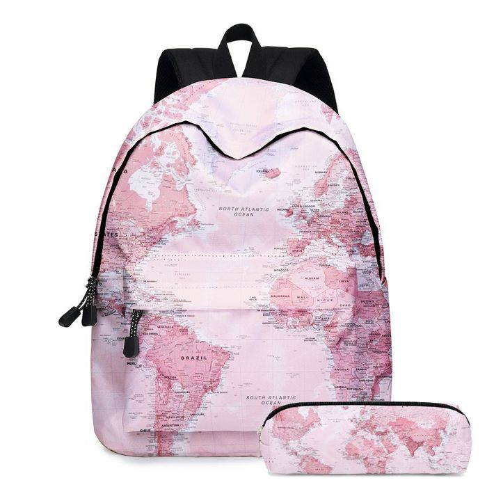 XJYDNCG Cartable École PrimaireCarte du Monde Sac a Dos Enfant Léger avec poche à stylo - Rose