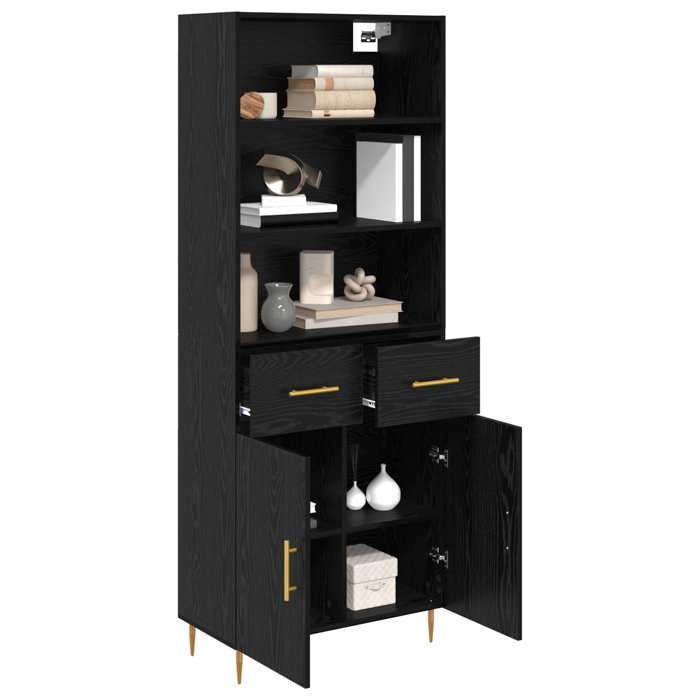 Vaisselier de cuisine - Noir - Haut Armoire - SWEETY - avec rangement - Chêne noir 695x34x180cm - Bois dingénierie LH4018387