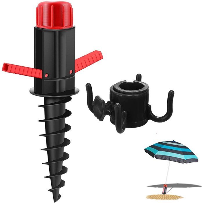 Pieu de parasol à vis pour sol 22-32mm 2 poignées noir stable pour plage gazon et jardin