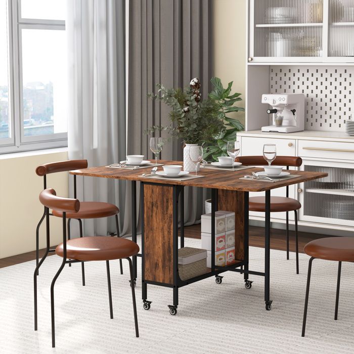 MOTHINESSTO3766-Table pliante de cuisine extensible salle à manger sur roulettes jusquà 6 personnes étagère intégrée 6 roues Marr