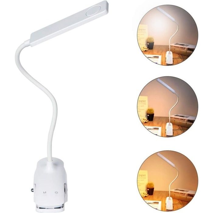 Lampe à pince rechargeable par USB (24 LED) — 3 températures de couleur et 3 niveaux de luminosité — Intensité réglable