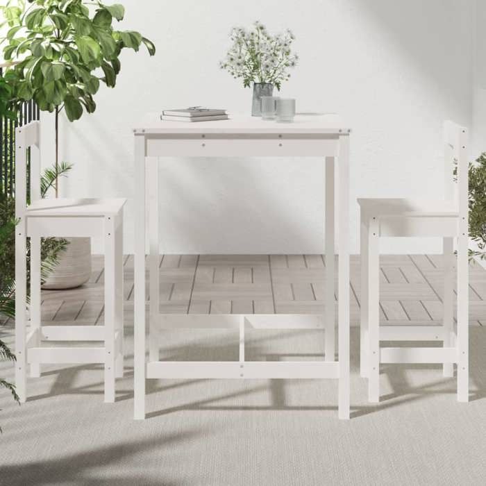 Set salon dExtérieurarrière-cour - Table et 2 Chaises Blanc - Ensemble de bar de jardin 3 pcs - blanc bois de pin massif 28 90421