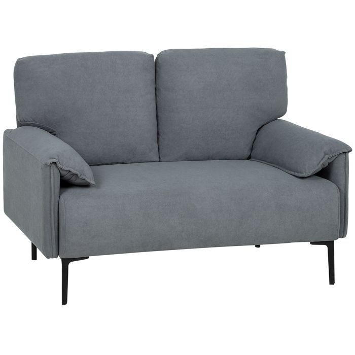 Canapé 2 places - HOMCOM - rembourré - accoudoirs matelassés - effet velours - 127 x 72 x 84 cm - gris