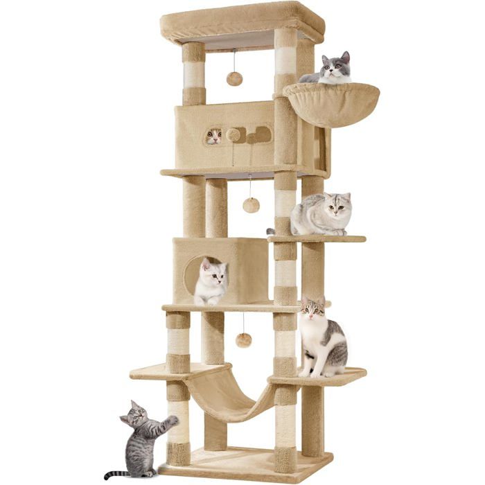 210 Cm Grand Arbre À Chat Tour À Chat Pour Chats DIntérieur Avec Grand Perchoir Tapis Lavable 2 Niches Chats 8 Griffoi[AC48]