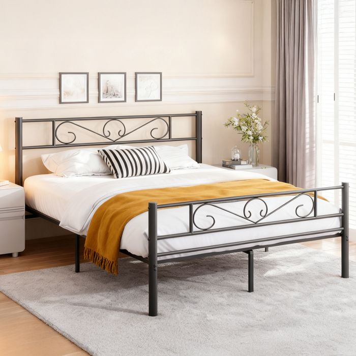 Structure de Lit Double Métallique 162 5 x 207 6 cm Sommier inclus Cadre Robuste pour Chambre Ado ou Invités Noir Structure de Lit Double Métallique 162 5 x 207 6 cm Sommier inclus Cadre Robuste pour Chambre Ado ou Invités Noir