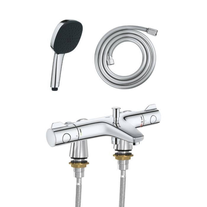 Grohe Mitigeur baignoire thermostatique Precision Trend avec colonnettes Idro'Flex + Douchette 2 jets Comfort + Flexible
