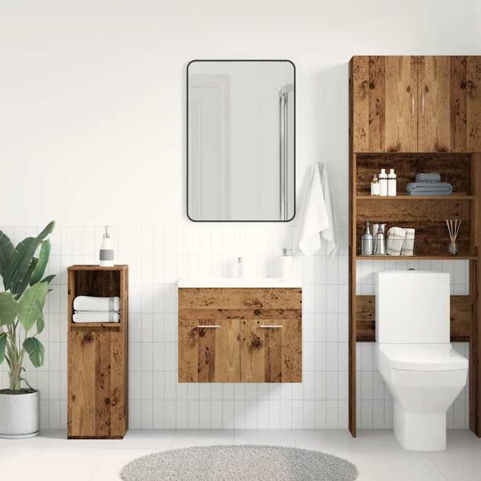 Meuble sous lavabo de salle de bain - COCO - bois dingénierie - bois ancien - 60x385x46 cm&58014