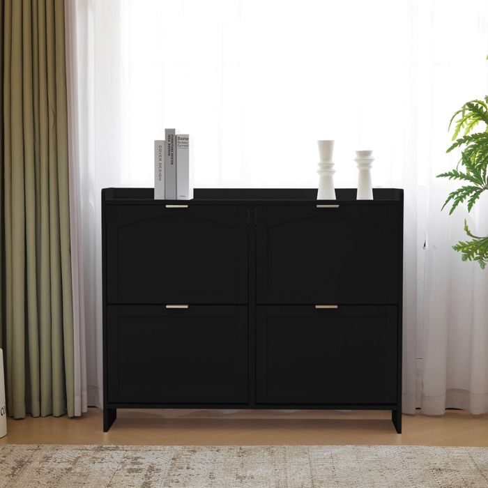 Meuble à chaussures 4 abattants AESVAR 110 x 24 x 90 cm noir avec plateau supérieur ouvert