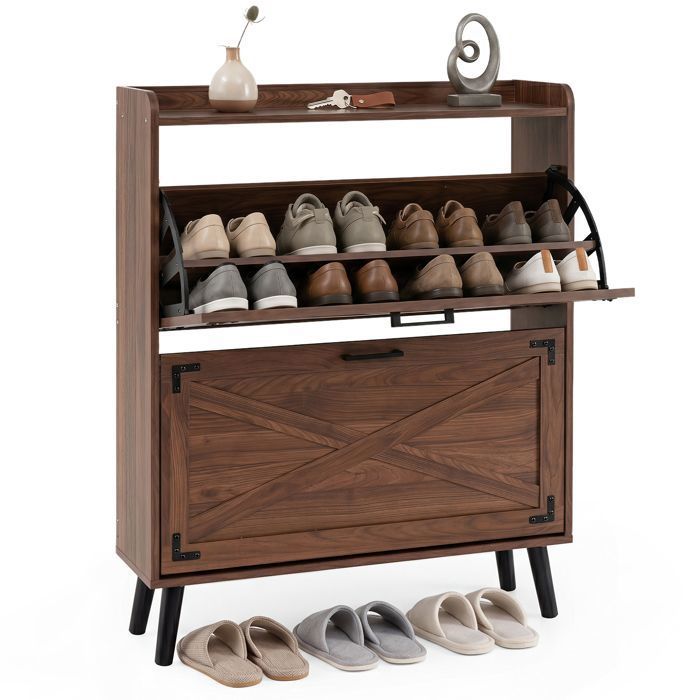 COSTWAY Meuble a Chaussure à 5 Niveaux avec 2 Tiroirs Étagère Réglable Amovible pour Entrée Salon 80x24x103cm Brun COSTWAY Meuble a Chaussure à 5 Niveaux avec 2 Tiroirs Étagère Réglable Amovible pour Entrée Salon 80x24x103cm Brun