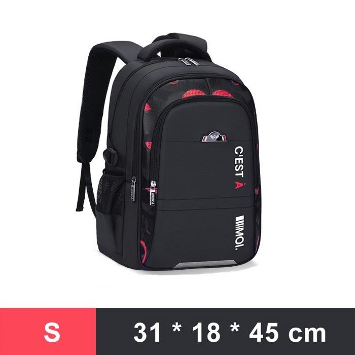 Sac à Dos Scolaire Enfant Cartable Primaire Tissu Oxford Imperméable Sac Décole Collége Pour Garçon Fille - S - Noir/Rouge