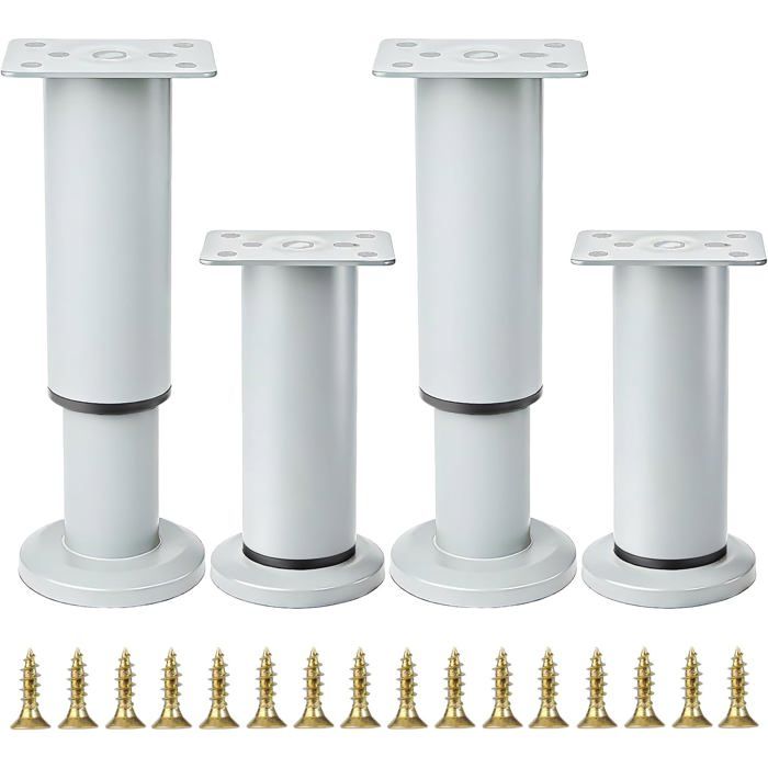 Pieds de meuble ajustables gris lot de 4 hauteur 12-18 cm acier laminé à froid patin antidérapant chaise lit canapé armoire