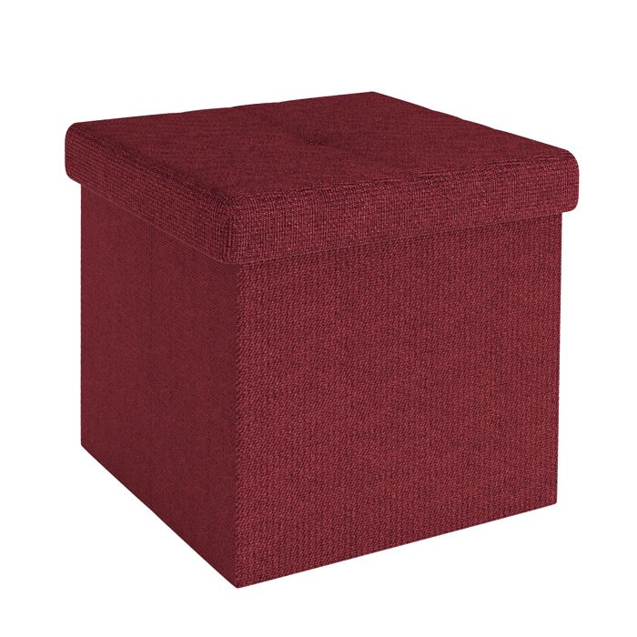 Pouf pliable coffre de rangement 30 x 30 x 30 cm rouge grenat - tabouret cube repose-pieds et boîte en tissu avec couvercle