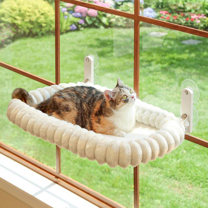 Hamac pour chat de fenêtre avec ventouses lit suspendu pliable 30 x 52 cm coussin doux cadre métal grand modèle