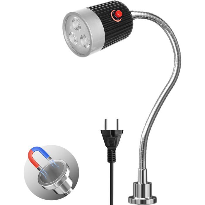 5W Lampe de Machine Magnétique Lampe de Travail LED Magnétique avec Col de Cygne Flexible et Socle Magnétique Puissant Blanc