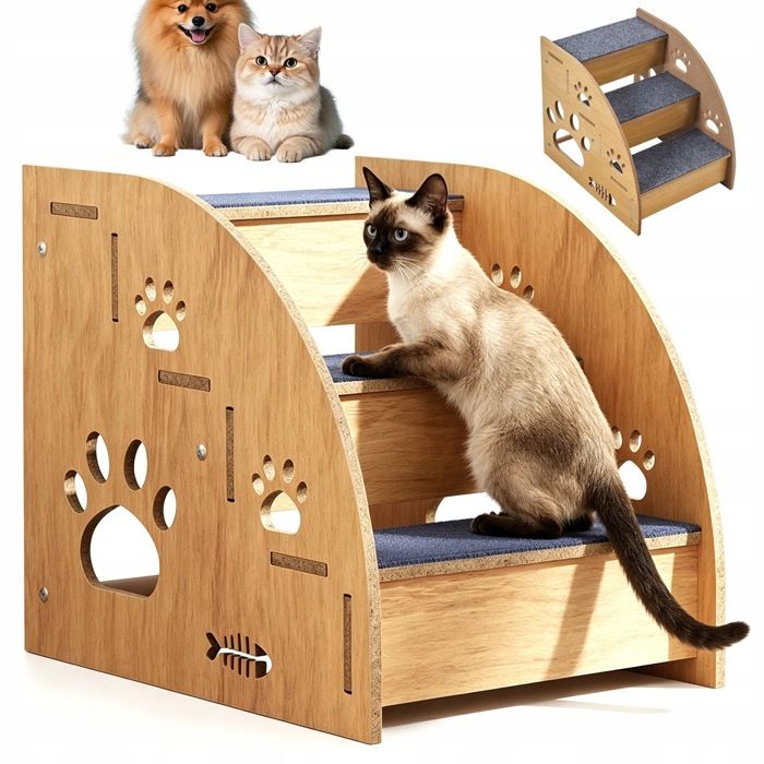 Escalier pour animaux de compagnie-marches pour chiens/chats-3 marches-bois massif nature-35x40x30cm-antidérapant-petits chiens