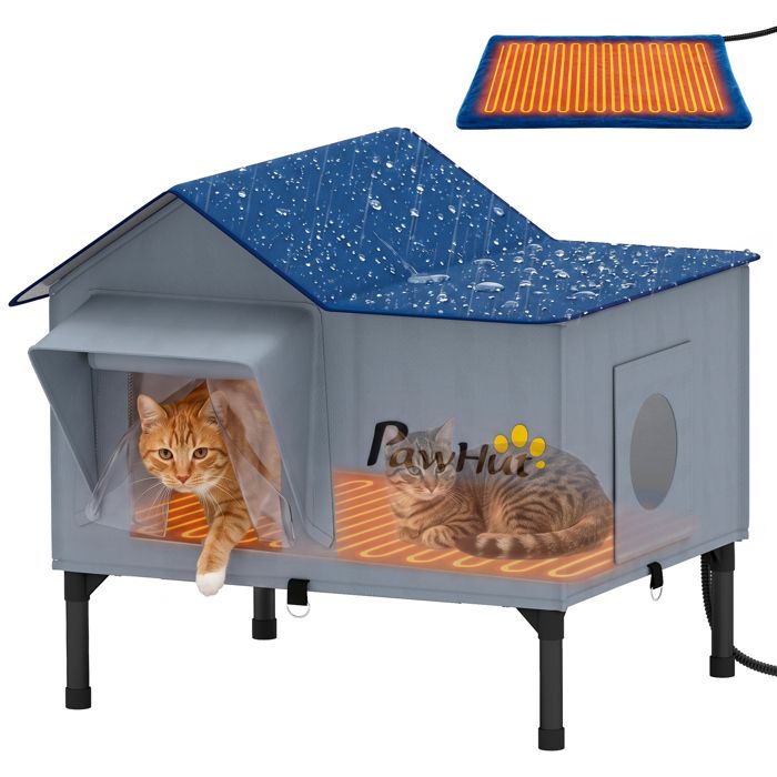 Niche chauffante pour chat dextérieur - PawHut - imperméable base surélevée 5cm coussin chauffant 55°C - tissu Oxford - gris clair Niche chauffante pour chat dextérieur - PawHut - imperméable base surélevée 5cm coussin chauffant 55°C - tissu Oxford - gris clair